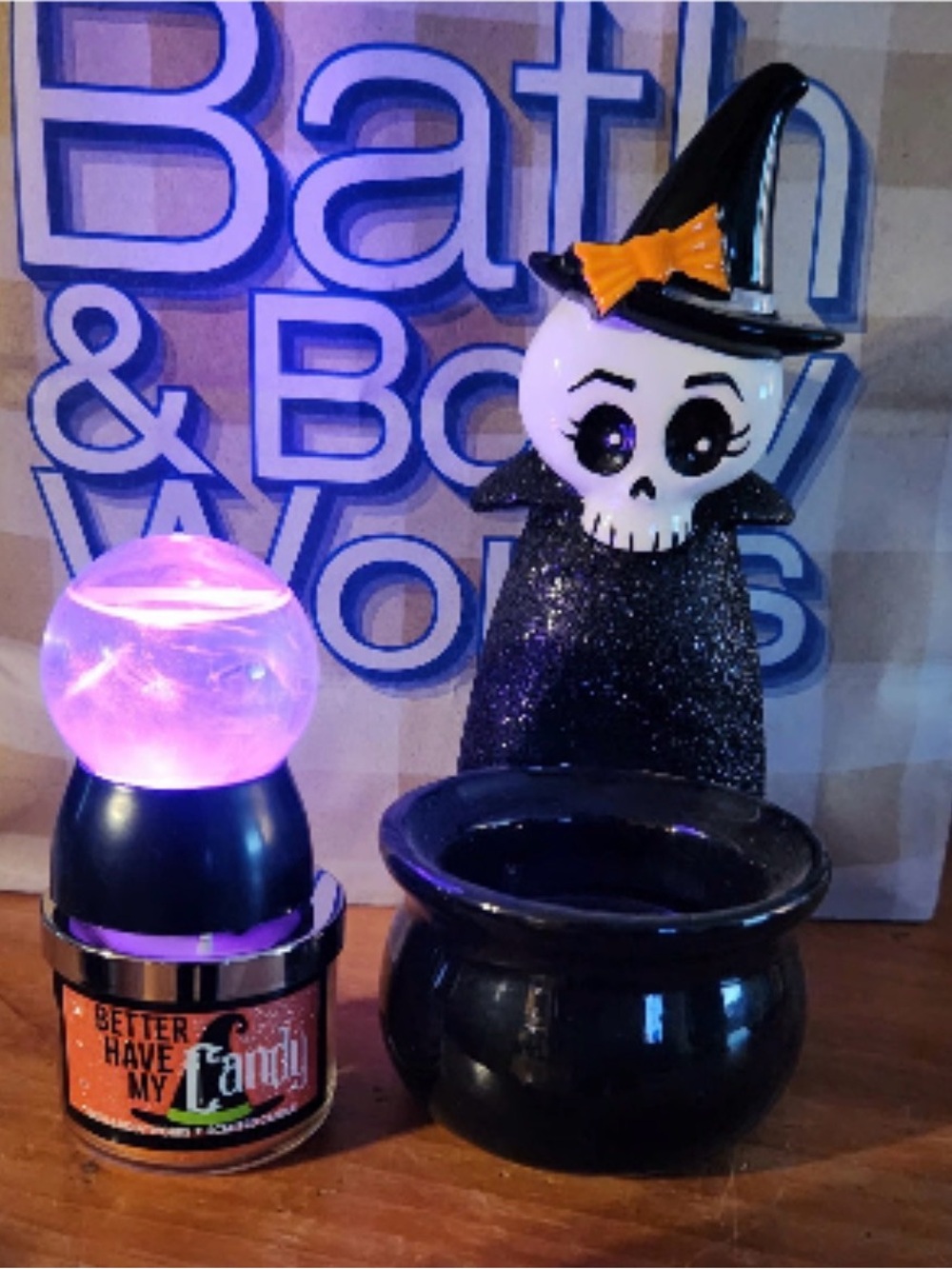RARE Bath & BodyWorks Ceramic Skeleton Witch Mini Votive Halloween Candle Holder - Picture 4 of 4